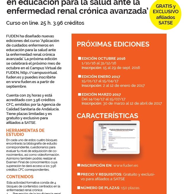 Cursa en septiembre la próxima edición de nuestro curso gratuito on line sobre nefrología